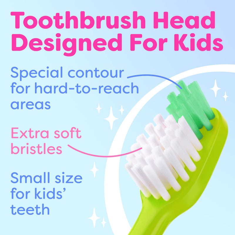 Trueocity Kids Toothbrush 4 Pack - Soft Contoured Bristles - Child Sized Brush Heads (3-10 Year Old) - Suction Cup for Fun & Easy Storage - Girl & Boy Set (Blue & Orange) - Image 3